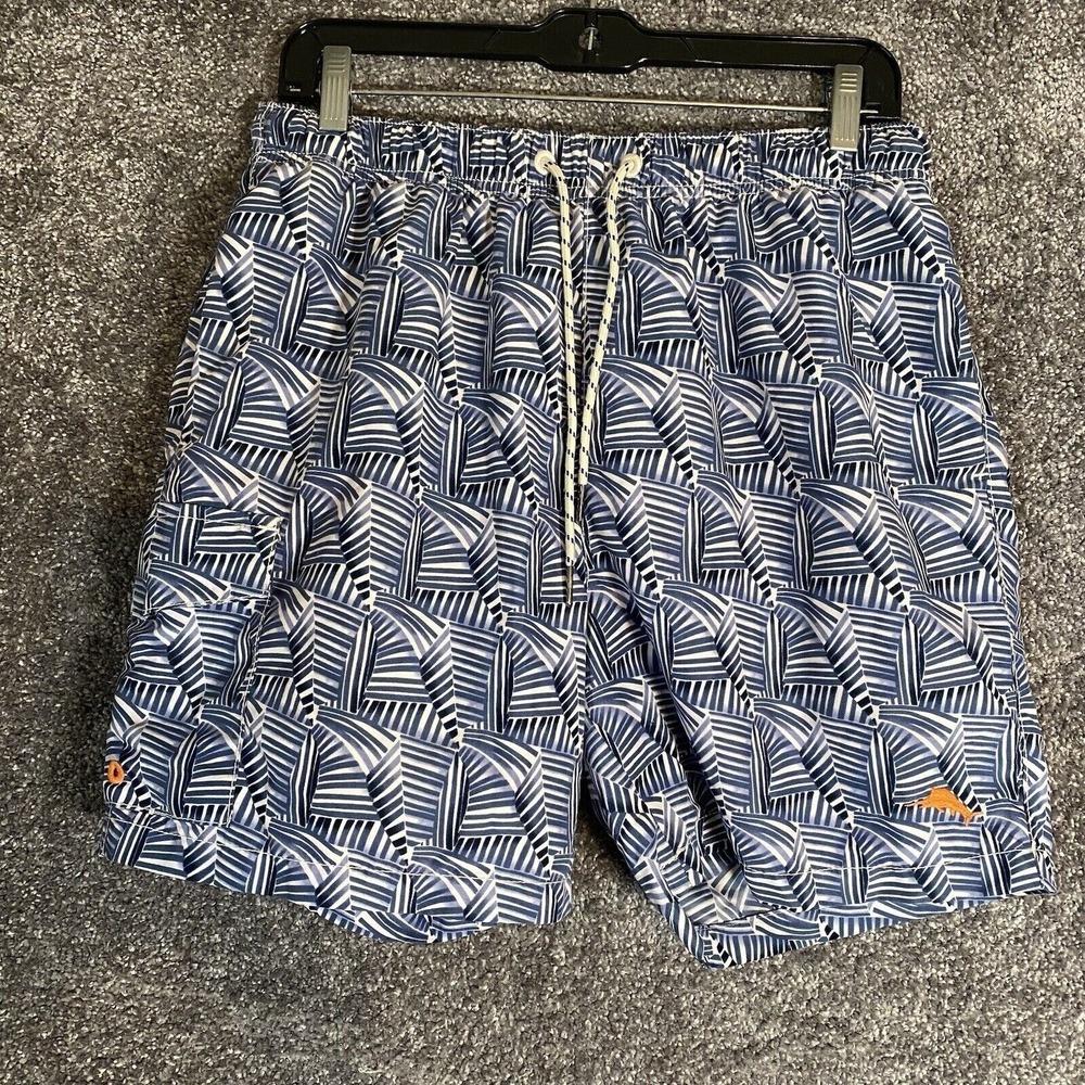 Tommy Bahama Swim Trunk Mens Medium Blue Geometric Shorts Beach Funky Resortwear